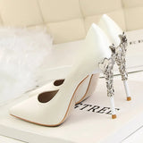Women Pumps Pointed Toe Satin Office Lady Shoes Summer High Heels Woman Wedding Bridal Shoes Metal Ladies