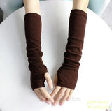 Knitted Protection Fingerless Long Gloves Women Arm Warmers Solid Warm Mittens Half Finger Sleeves