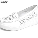 Women White Nursing Shoes Spring Autumn Ladies Wedges Platform Loafers Female Work Slip on Leather Hollow Out Shoes Summer