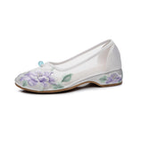 Breakj Shoes Low Heel Root Embroidered Cloth Shoes Bright Silk Quilting 2023 Summer With Fairy Gauze Skirt