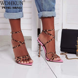 Leopard Color Matching Sexy Fashion Pointed High-heeled Sandals Large Size Women's Shoes