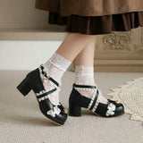 Cross Strap Lolita Shoes Plus Size Big Feet Bow Buckle Cute Ruffles Edge Platform Pumps Girls Cosplay Bell Chunky High