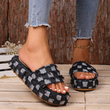 Breakj With Woolly Denim Cloth Thick-Bottomed Slippers Women's Summer Casual Style Fashion Square Lazy