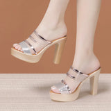 Women In Golden Fashion Wear High-Heeled, Thick-Heeled, Transparent Sandals And Large-Size Flip-Flops For Thick-Soled Waterproof Platform In Summer