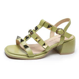 Summer New Sexy Rivets Ladies Sandals Fashion Square High Heel Party Crystal Hollow Out Women's Shoes Sandals for Women