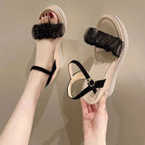 Sandals Espadrilles Platform 2023 Women's Clogs Wedge Suit Female Beige Heel Shoe Thick Square Toe Buckle Strap