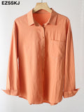New Pockets Casual Loose Cotton Blouse Shirt White Blouse Female Spring Summer Women Large Size