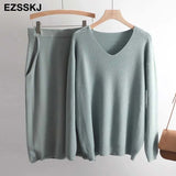lazy oversize Sweater suit dress women casual loose sweater +straight skirt with pocket feamle sweater set