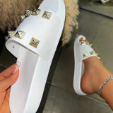 Women Summer Flat Fashion Rivet Slippers Thick Sole Soft Shoes Female Flip Flops Sandals Outdoor Beach Ladies Large Size