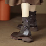 Breakj Women's New 2024 New Fall Brown Thick Heel Boots Women's Socks Boots Thin Boots British Style Small Short Boots Women's