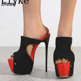 New Design Black Red Ultra Thin High Heels Sexy Thick Bottom Platform Slippers Women Sandals Summer Party Pole Dance