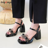 white pink sandals Chunky Heel Women's Summer Sandals Open Platform Buckle Strap Party Shoes Comfortable Outdoor