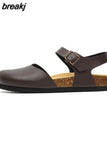 2023 New Summer Women Cork Slippers Buckle Non-slip Casual Closed Toe Sandals