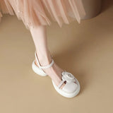 Breakj Summer Round Head Flowers Sweet Platform Sandals Comfortable One Word Buckle Beach Wind Low Heel Casual Women's
