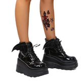 Breakj New Dark Gothic Wing Slope And Short Boots Female Large Size Martin Boots Thick Bottom Boots Demonia