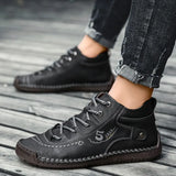Genuine Leather BootsAutumn Mid-top Quality Pigskin Martin Boots Men Fashion Retro SideZIper Winter Shoes Men Chelsea