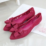 Shoes Pointed Toe Bowtie Hollow Out Summer Woman Flats Ladies Slip On Comfortable Jelly Shoes Fashion 2020 Female