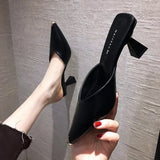 Breakj Half Slippers Women Wear Net Red Tip High Hears Thick And Cool Slippers Women 2025 Summer Heel Fashion