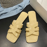 Classic Flat-Soled Slippers Women's 2023 New Leisure Three Cross-Band Knitting Square Head Comfortable Slippers