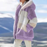 Coat New Plush Warm Fashion Patchwork Zipper Pocket Hooded Jacket Female Long Sleeve Plus Size Parka Outerwear