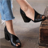 Breakj Fish Mouth Coarse Heel Sandals Women's New British Wind Side High Heel Single Shoes