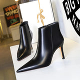 Breakj Fashion And Simple Sexy Nightclub Winter Side Zipper High Heel Pointed Pedicure Show Thin And Bare