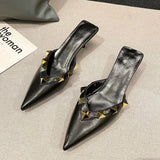 Pointed Toe Shallow Mouth 4cm Medium Heel Stiletto Rivet Sandals Hot Sale Women's Low Heel