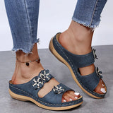 Breakj Summer New Thick-Bottomed Slippers Car Sewing Round Head Flowers Decorated Casual Slippers Women's Shoes Thick