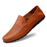 Leather Men Casual Shoes Italian Men Loafers Moccasins Slip On Men's Flats Breathable Hollow Out Male Driving