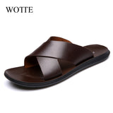 New Fashion Summer Men Shoes Vintage Italian Flats Casual Non-slip Beach Sandals Leather Flip Flop Slippers Flat