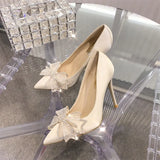 Breakj Wind High Heel Female Sheel 2025 New Bow Water Drill Tip Shallow High Heel Single Shoe