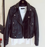 Autumn Winter Pu Leather Jacket Faux Soft Leather Coat Slim Black Rivet Zipper Motorcycle Jackets Womens Biker