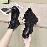 Leather Boots Martin Boots 2023 Winter Wharf Cowhide Comfortable Flat-Soled Short Boots Black Cotton