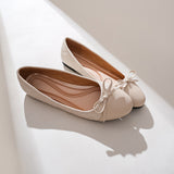 Big Size Bowtie flat shoes woman round toe crystal glitter slip on loafers soft bottom bow ballet flats ladies OL