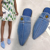 Versatile Personality Womens Slippers Denim Round Toe Flat Shoes Female 2023 New Beach Shoes Sandals Women