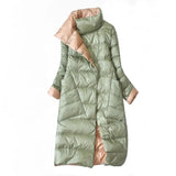 Duck Down Jacket Women Winter Long Double Sided Plaid Coat Female Plus Size Warm Down Parka Slim