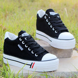Platform Canvas Shoes Women Lace Up Women's Casual Sneakers Spring Woman Skateboard Shoe White Black Vulcanized