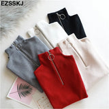 Zipper Sweater Women Turtleneck Solid spring autumn female Knitted sweater Pullovers long Sleeve chic Soft Jumper
