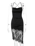Silk Knee Length Dress Patchwork Floral Pile Collar Backless Sexy Party Sleeveless Asymmetric Lace Up Clubwear