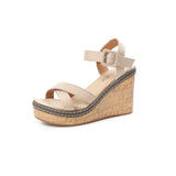 Breakj New Heel One Word Button Suede Exposed Toe Sandals Women's Waterproof Ighten Belt Buckle Women's