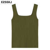 quality chic basic U-NECK Summer white knit Women tank top sexy sleeveless t-shirt vintage top casual crop top t