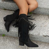 Breakj And Winter New Sharp Tips Sui Knight Boots Coarse And High-Heeling Long Boots Rivet V Mouth High-Bush Martin Boots