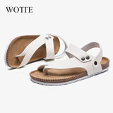 Summer Men Sandals Cork Beach PU Leather Female Shoes Back Strap Soft Bottom Comfort Solid Ladies Footwear Big Size