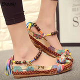 Plus size42 Casual Flat Shoes Women Flats Handmade Beaded Ankle Straps Loafers Zapatos Mujer Retro Ethnic Embroidered