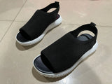 Breakj Summer New Thick-Soled Net Surface Knitted Fish Mouth Women's Sandals Large-Size One-Legged Pedal Women's