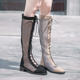 Street Trend Mesh Ladies Boots Chic Show High Mid-Calf Women Boots Ins Zippers Pumps Breathable AirMesh Sexy