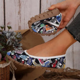Women's Casual Single Shoes 2025 New Flat-Bottomed Pedal Printing Sports Canvas Shoes