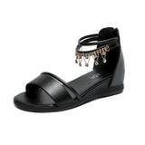 Breakj New Sandal Women Summer Flat Low Heel Women's Shoes Wedge Heel Open Toe Casual Korean Version Of Rear Zipper Sandals