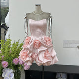 Fashion Age Reduction Breast-Wearing Noodle Bubble Dress Famous Gold Three-Dimensional Flower Party