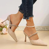 Straps Stiletto Heeled Sandals Women Pointed Toe Elegant High Heels Mules Woman Slip On Luxury Designer Party Shoes